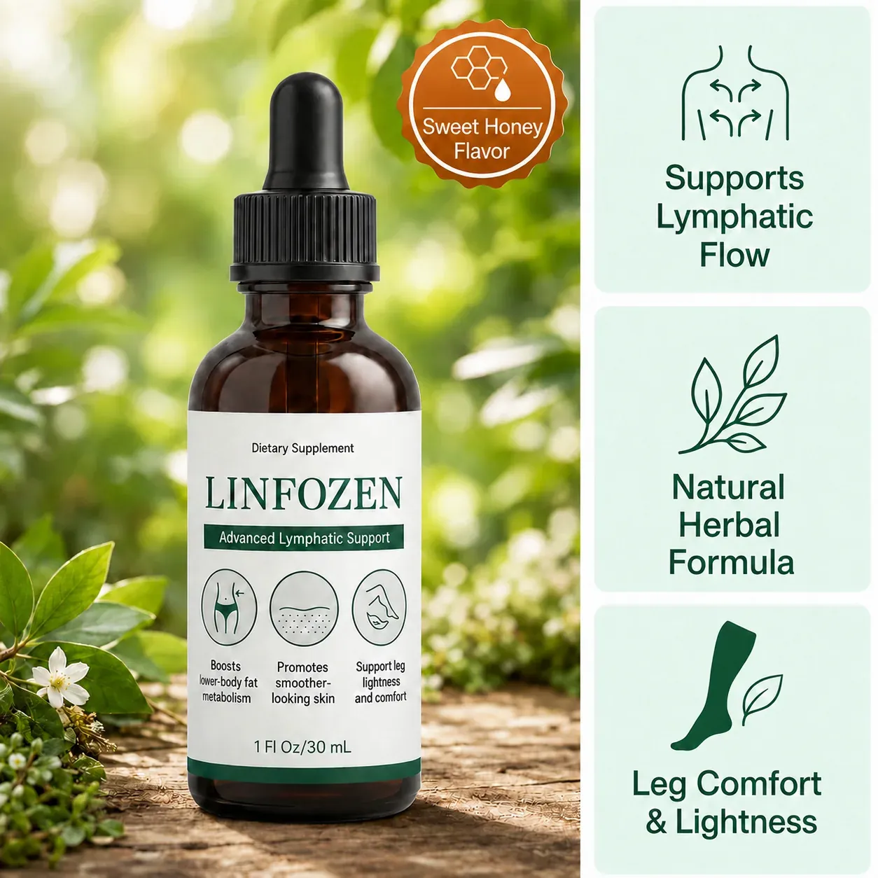 Frasco de Linfozen, tintura líquida herbal de 1 fl oz